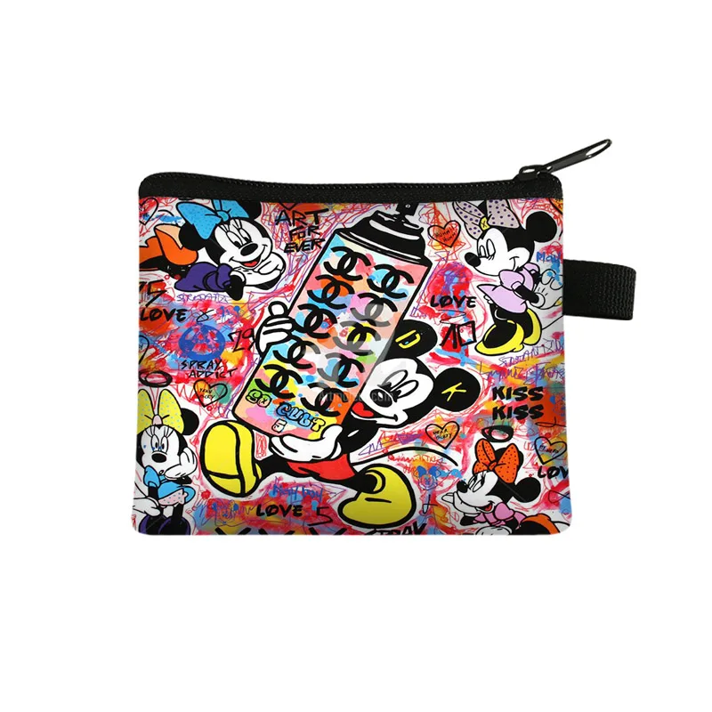 Disney Mickey Kids Coin Purse Kawaii Wallet Portable Card Holder Mickey Cute Print Polyester Key Storage Bag Frog Wallet