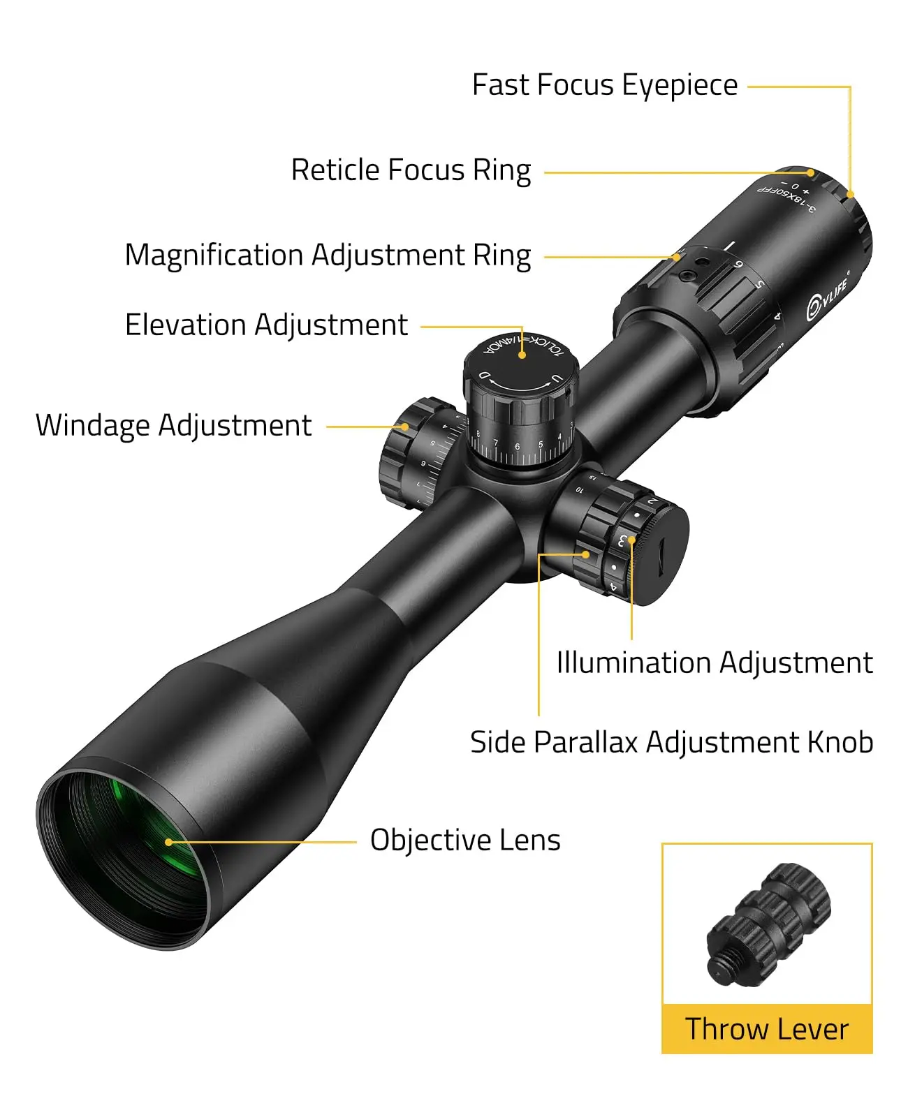 MIDTEN BearPower FFP Scope First Focal Plane with MOA Illuminated Reticle Zero Stop Zero Reset Parallax Adjustment 30mm Tube