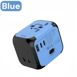 Universal Travel Charger Adapter with Dual USB and Type - C Ports - All - in - One Global Plug Solution (Blue)