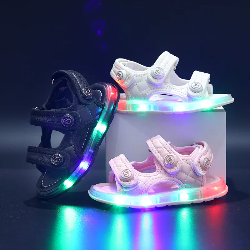 

2023New Summer Kids Led Glowing Sandals Boys Girls Sport Casual Light Shoes Children Baby Flat Shoes Kids Beach Leather Sandals