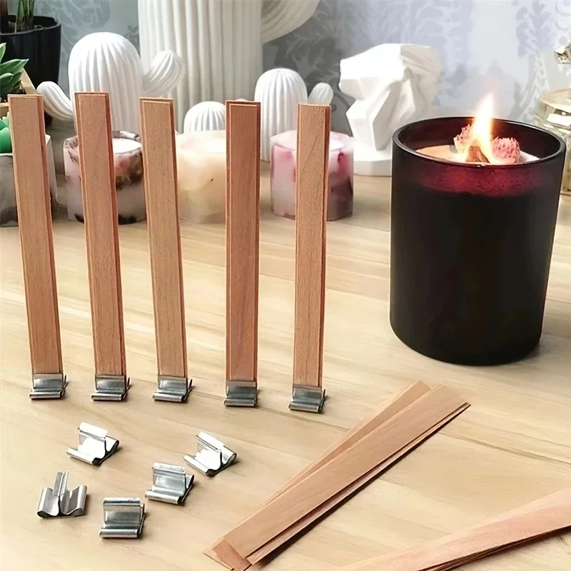 Candle Wick Candle Wicks Candle Wick Tabs 10pcs Wooden Candles Wick With Sustainer Tab Candle Wick Core For DIY Candle Making Supplies Handmade Soy Parffin Wax