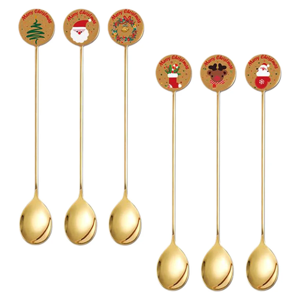 

4/6pcs Christmas Coffee Spoons Forks Set Stainless Steel Ice Cream Dessert Tea Stirring Spoons New Year Christmas Tableware