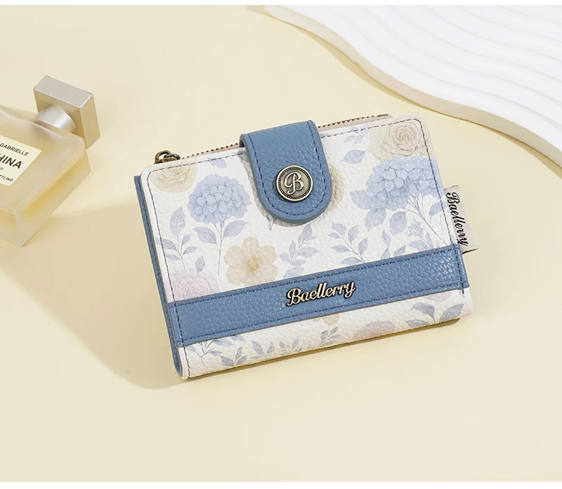 Neue frauen Kurze Brieftasche Blumen Druck Große Kapazität Karte Clips Foto Halter Modische Nette Zipper Geldbörsen Für Mädchen – Detail 16