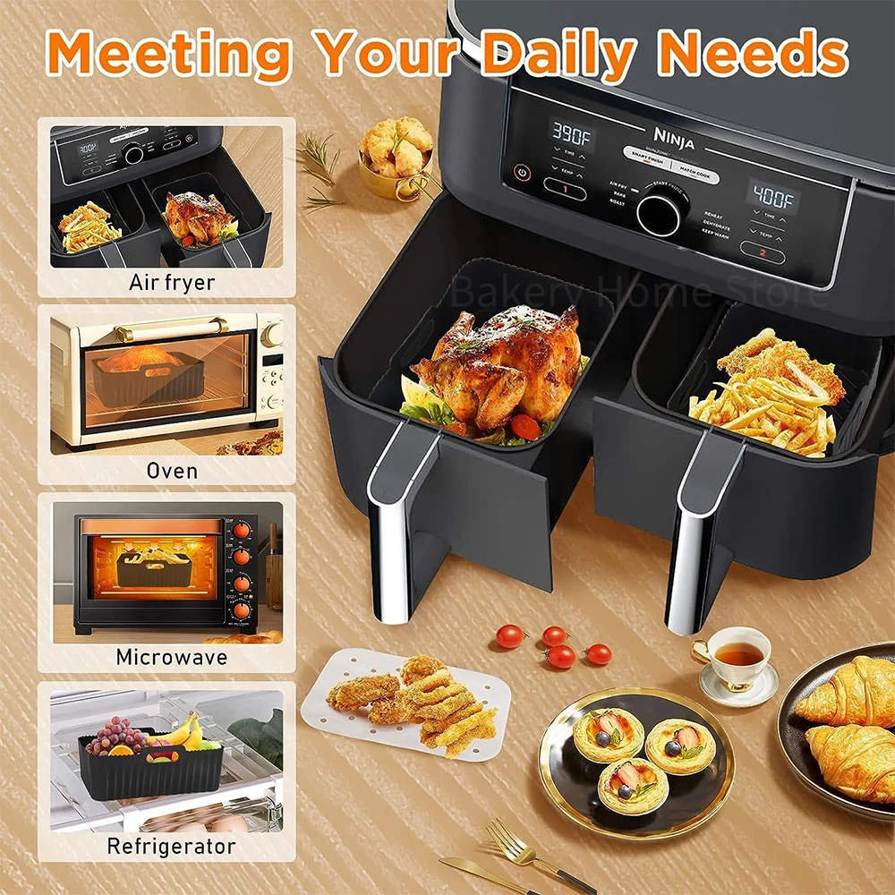 Premium Air Fryer Accessories Set with Stainless Steel Grill Racks and Rectangle Silicone Basket