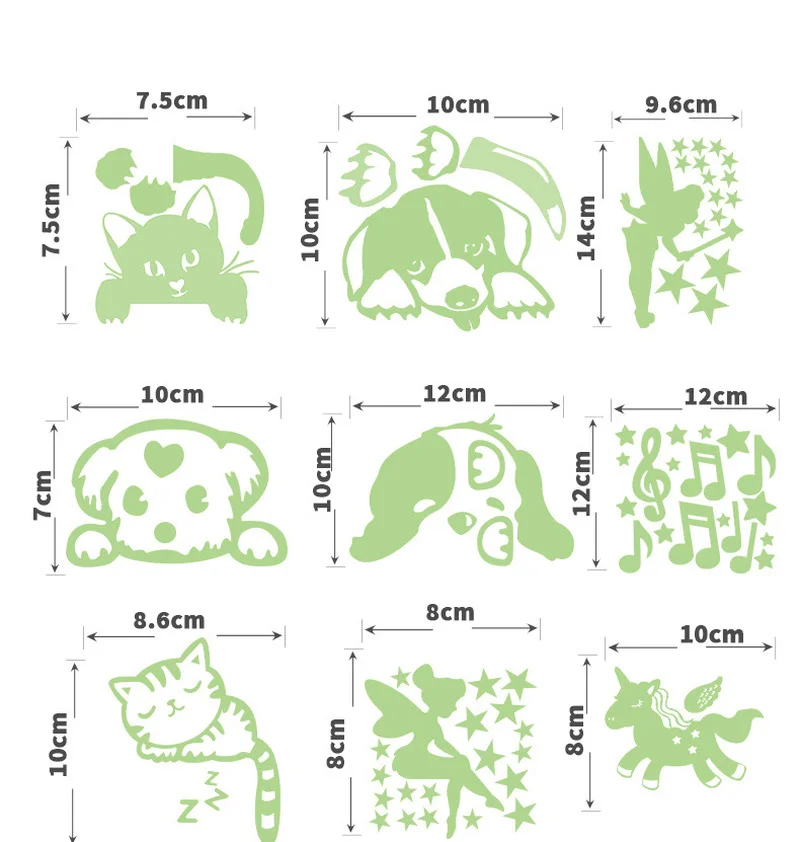 Green Fluorescent Fairy Moon Stars Kid Home Hint Decoration Toys Luminous Paint Cartoon Switch Wall Sticker Glow In The Dark Cat