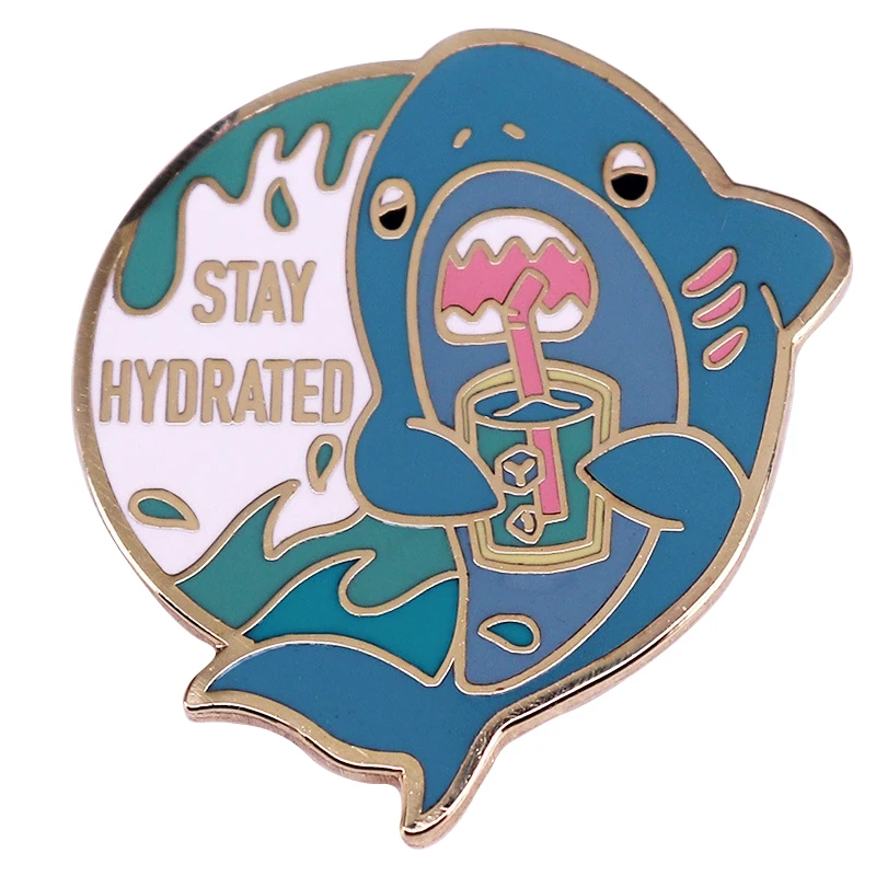 

A3155 Stay Hydrated Enamel Pin shark Brooch for Clothes lapel pin for Backpack cute animals Badge fashion jewelry Gift