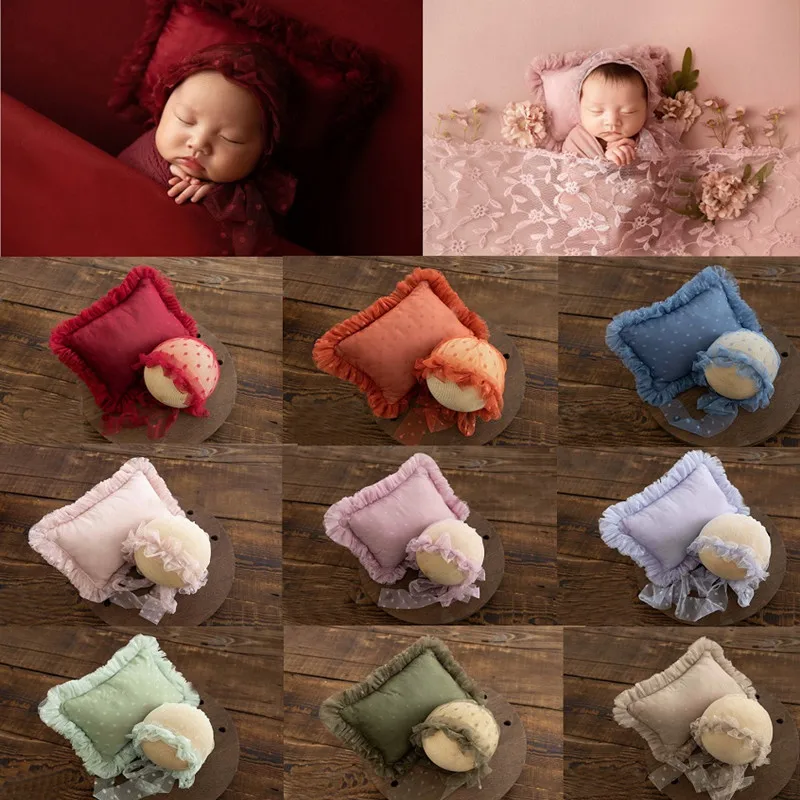 Newborn Photography Props Lace Hat Pillow Baby Girl Headwear Baby Photography Accessories dvotinst newborn photography props for baby girl lace outfits bodysuit headband pillow fotografia accessories studio photo props