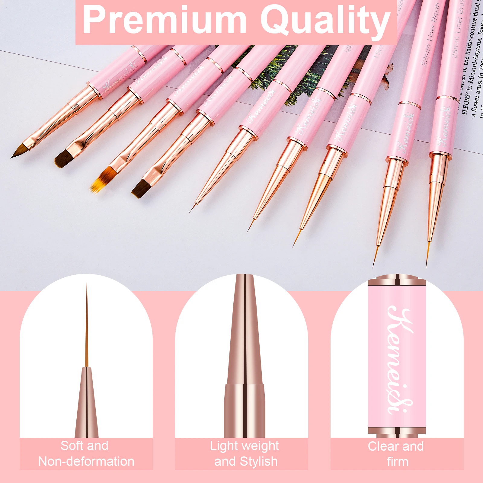 Kolinsky Sable Finest Premium Nail Art Long Striper Liner Brush with Wooden Handle Acrylic Nails Tool 3