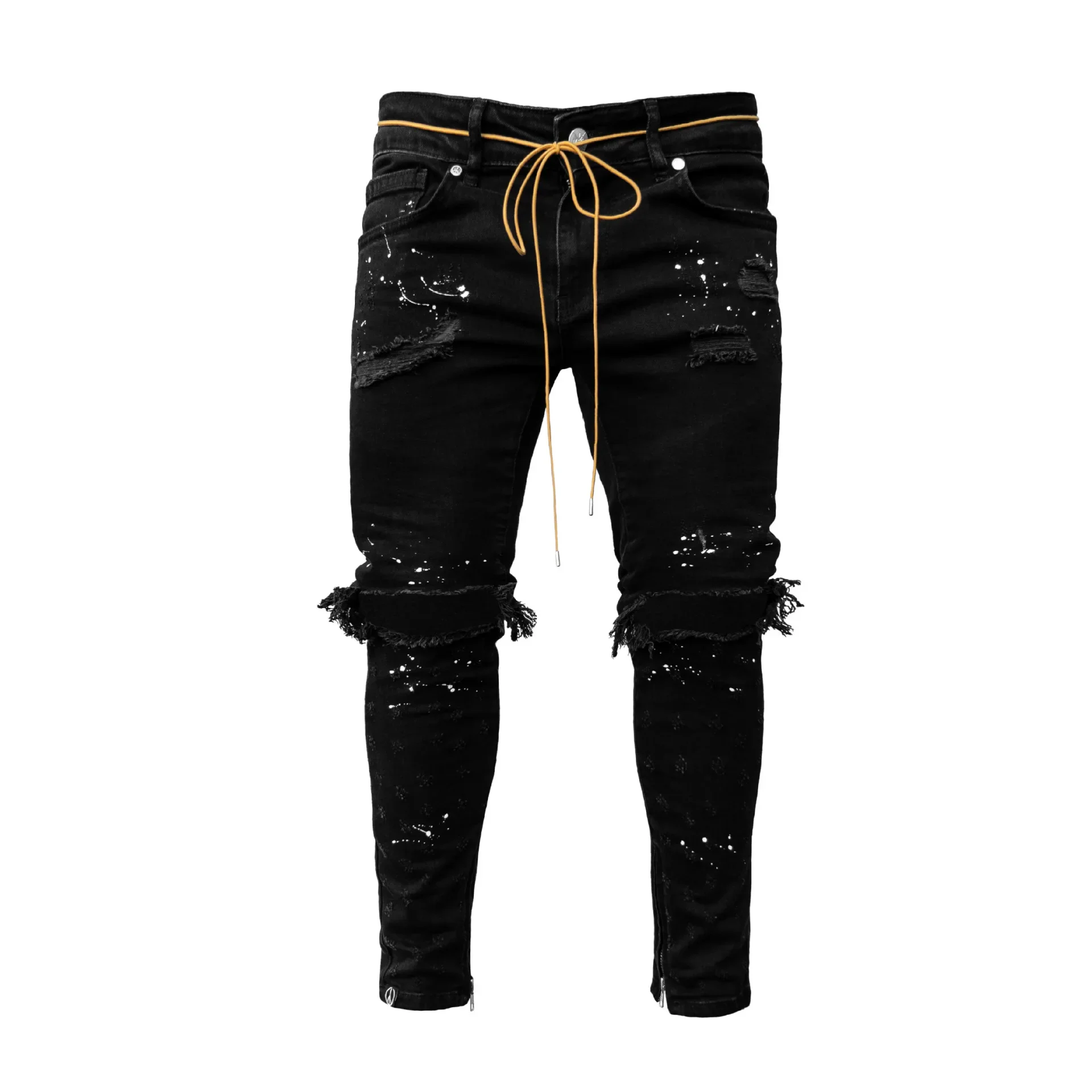 Ripped Hole Jeans for Men Hip Hop Cargo Pant Distressed Light Blue Denim Jeans Skinny Men Clothing Full Length Autumn Trousers 2