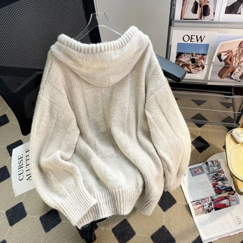 Korean Knitted Hooded Sweater Women Fall Winter Long Sleeved