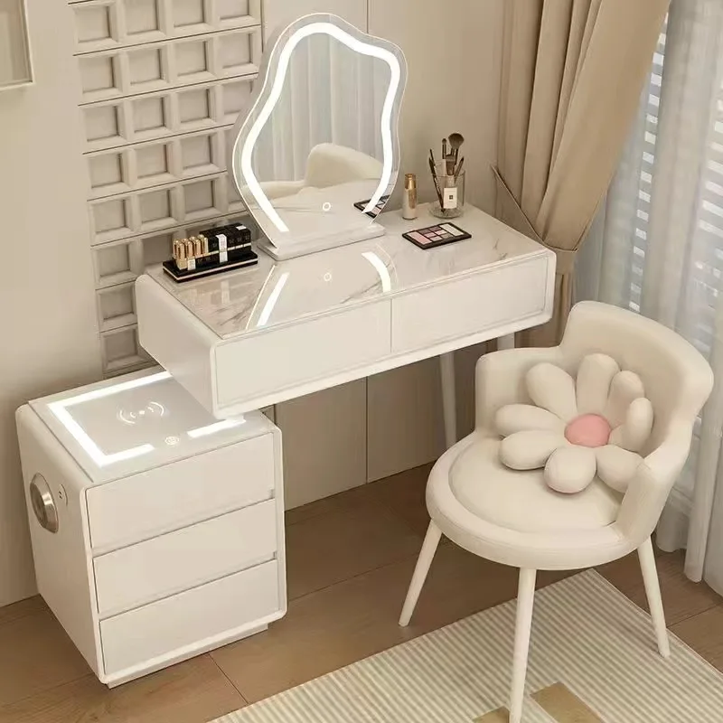 

Modern White Dressing Table Console Vanity Storage Light Mirror Vanity Desk Nightstands Drawer Mesa De Maquillaje Home Furniture