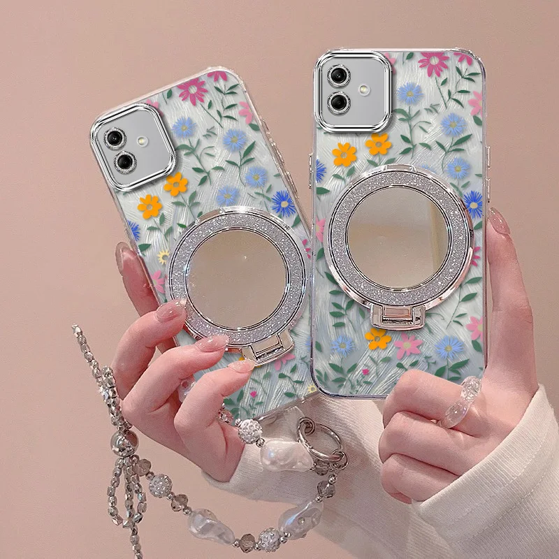 Cute Flower Phone Case Set with Lanyard and Stand