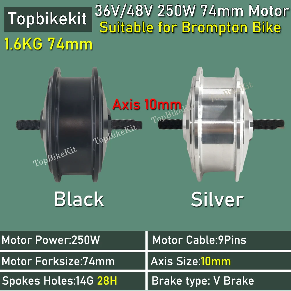 High Speed Motor Suitable for 74mm Brompton Bike Electric bike Motor TBK-74AD 36V 250W 48V 250W Front Gear Hub 20H/28holes ebike motor kit