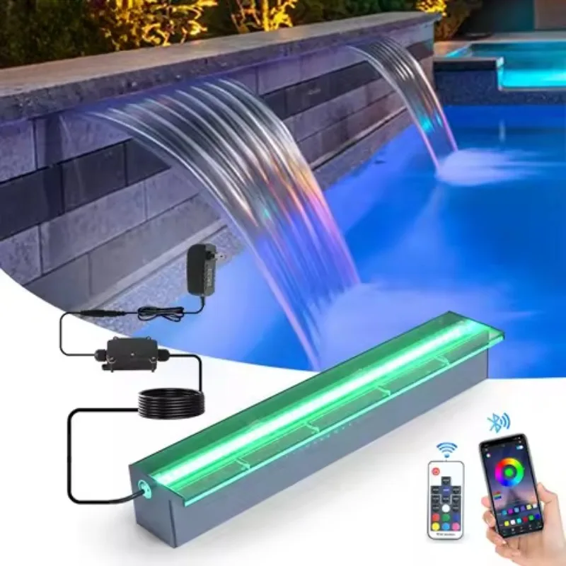 아크릴 시어 디센트 워터폴 월 분수 LED 라이트 워터 블레이드 캐스케이드 수영장 스파 정원 조경 디자인용