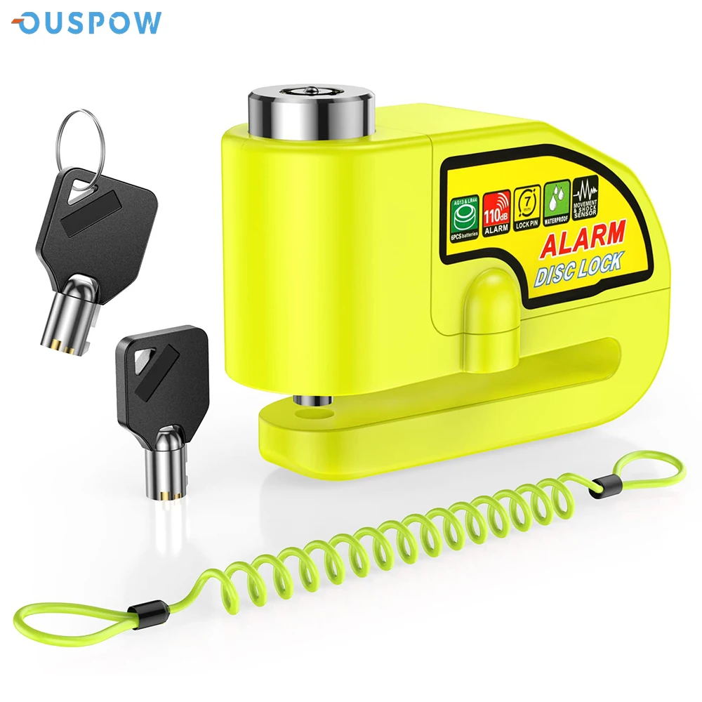 

Ouspow Motorcycle Scooter Disc Brake Lock Alarm 110db Loud Waterproof Bicycle Anti-Theft Alarm + Reminder Rope