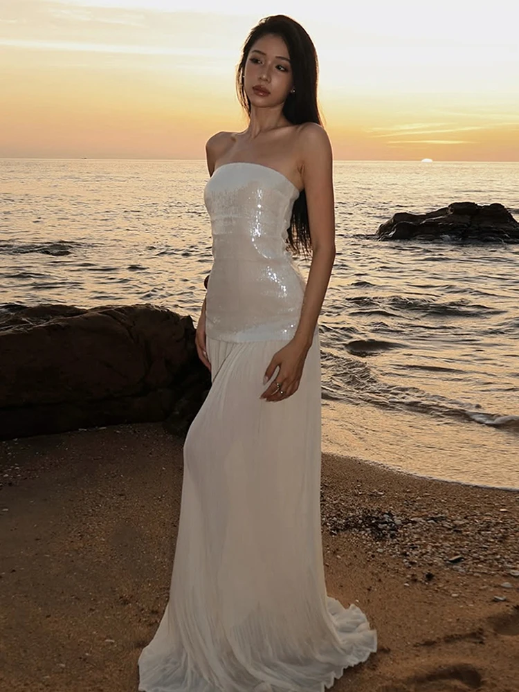 Nibber Birthday Party Dress Women Sexy Sequin Fashion Sleeveless Patchwork Zipper Beach Vacation Club Stretch Skinny Bodycon