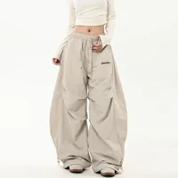 American retro hip-hop street work pants with a high-end feel, pleated umbrella, military workwear, high waisted drawstring pant - Image 4
