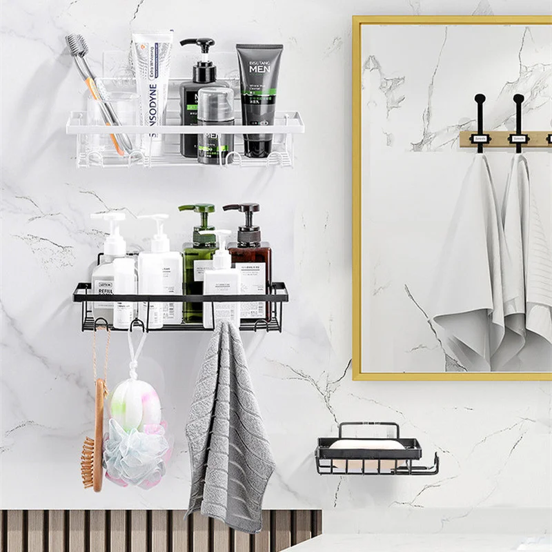 Acrylic Shower Caddy Shelf, Traceless Adhesive Wall Mounted, Floating Acrylic  Bathroom Shelves with Hooks for Razor - AliExpress