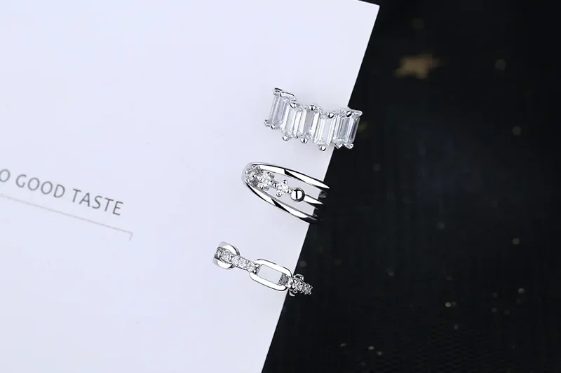 1-piece Multilayer Line Zircon Clip On Earrings ear clip earrings clip earrings ear clip ear accessories For Women Geometric Silver Color Ear Cuff Without Piercing Jewelry
