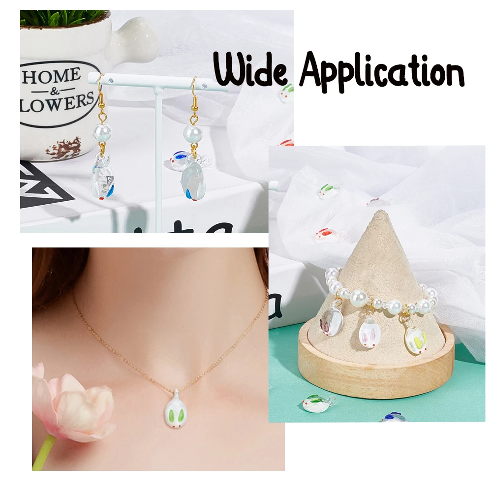 50pcs Handmade Lampwork Rabbit Pendants Easter Bunny Pendant for necklace jewelry making DIY Crafts Keychains Decor Accessories