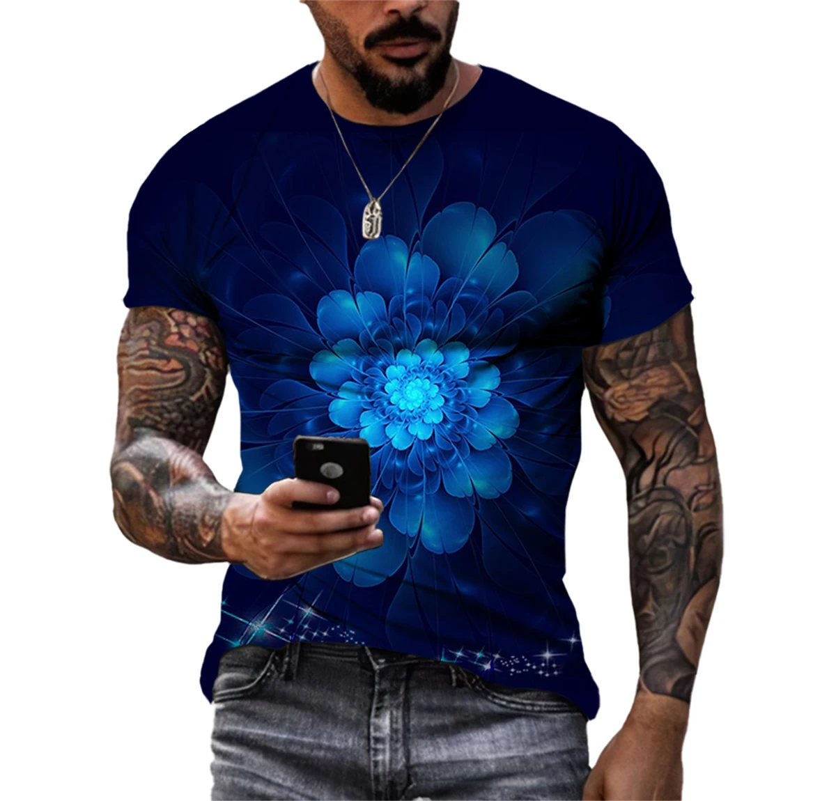 

New Tide Summer Fashion Abstract Picture Casual Print Tees Hip Hop Personality Round Neck Short Sleev Tops