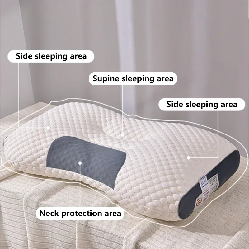 Almofada ortopédica de pescoço para ajudar a dormir e proteger o pescoço, alta porosidade elástica macia, travesseiros laváveis, cama para hotel e casa, 3D