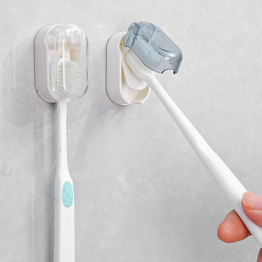 Toothbrush Holder 1-5Pcs Toothbrush Holders With Cover Punch-free Wall-mounted Self-adhesive Dust-free Bathroom Storage Racks