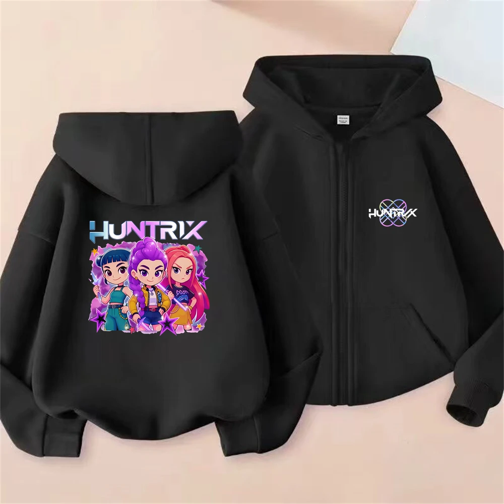 الأرجواني هوديي الأطفال سترة بلايز KPop شيطان الصيادين فتاة صبي البلوز طفل 3-12 سنة سستة الوردي هودي معطف سترة سوداء