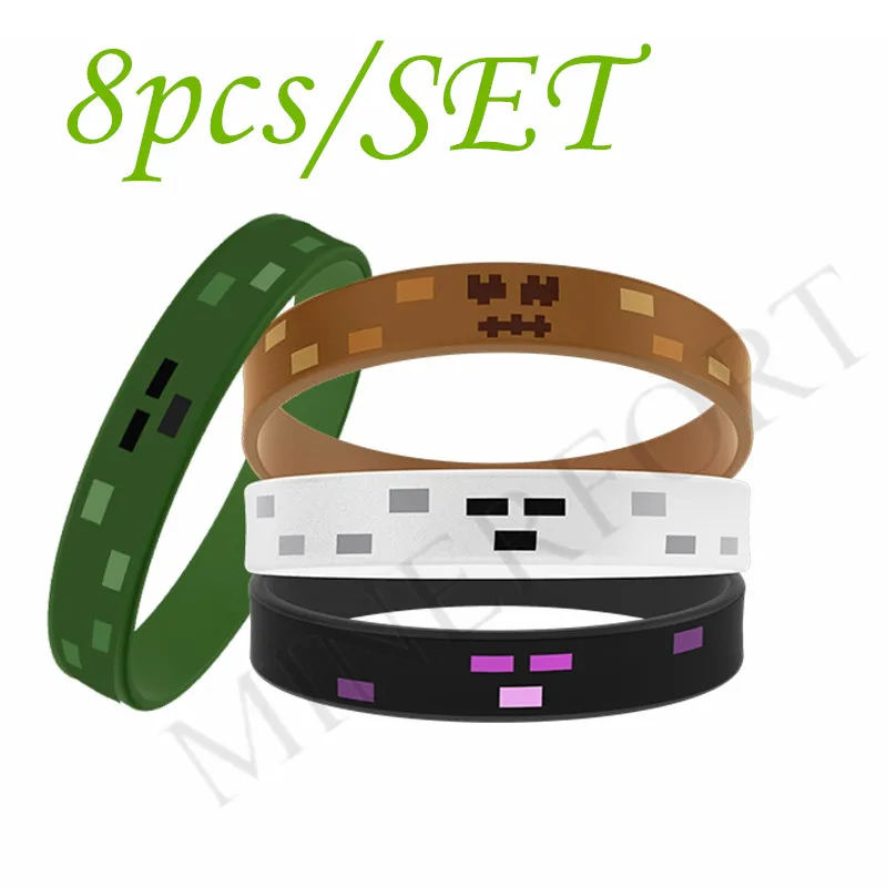  Pixel Game Party Wristbands Model 4 Color Sports Silicone Bracelet Toys Party Favors Gift Mc 8pcs Tableware Kit Supplie Kids 