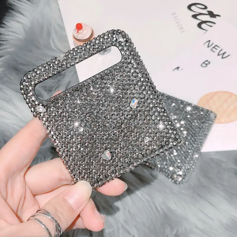 Silver Rhinestone Handmade Phone Case for Samsung Galaxy Z Flip Z Flip 4 ZFold 3 ZFold 2 5 Folding Screen Back Cover
