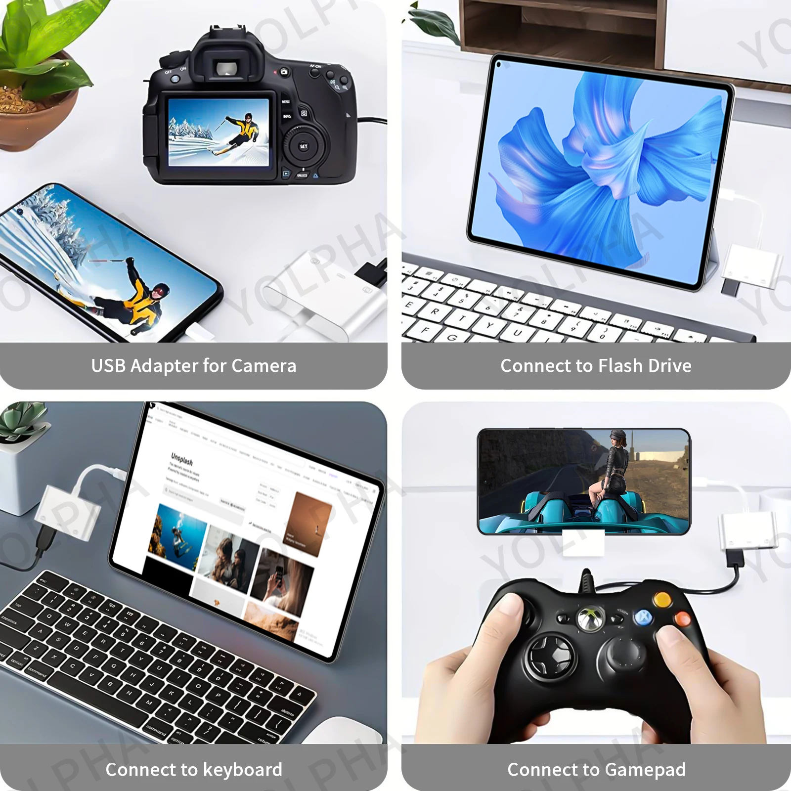 3 in 1 USB C - USB OTG 카드 리더기 플래시 드라이브(유형 C 충전 포트 포함) 유형 C 전화 어댑터용 U 디스크/마우스/키보드 연결