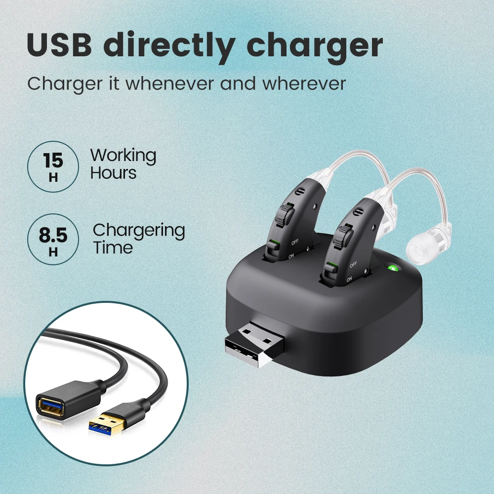 JINGHAO Rechargeable Hearing Aid Sound Device Hearing Amplifier with Charger Dock for Elderly  Left and Right Ear Aids 2