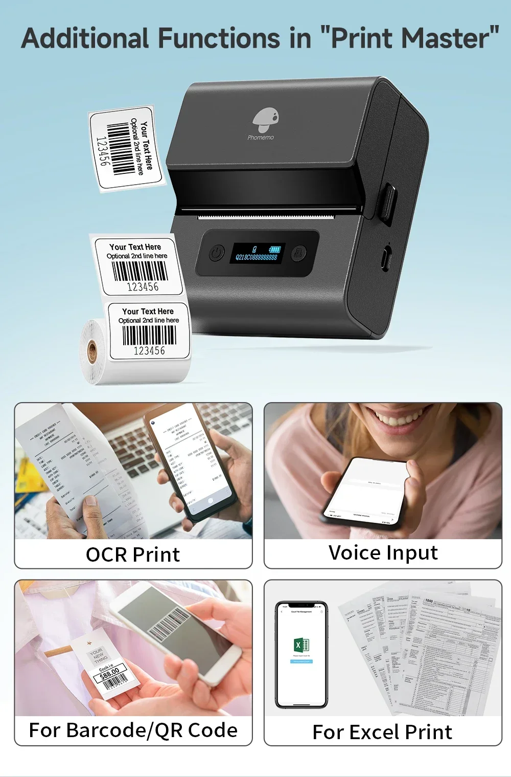 GlowMart Phomemo M221 Bluetooth Label Maker Machine 3" Brcode Printer for Blue Tooth Address Mailing Stickers in Stock!