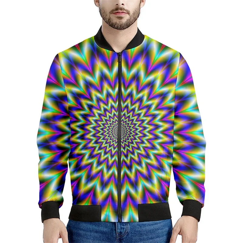 Chaqueta con cremallera con estampado 3D de degradado psicodélico para hombres, sudaderas de gran tamaño, chaquetas bomber de manga larga para primavera y otoño para mujeres