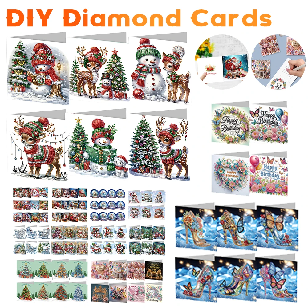 Amiiba 6 stuks Diamond Art Painting wenskaarten om kits te maken