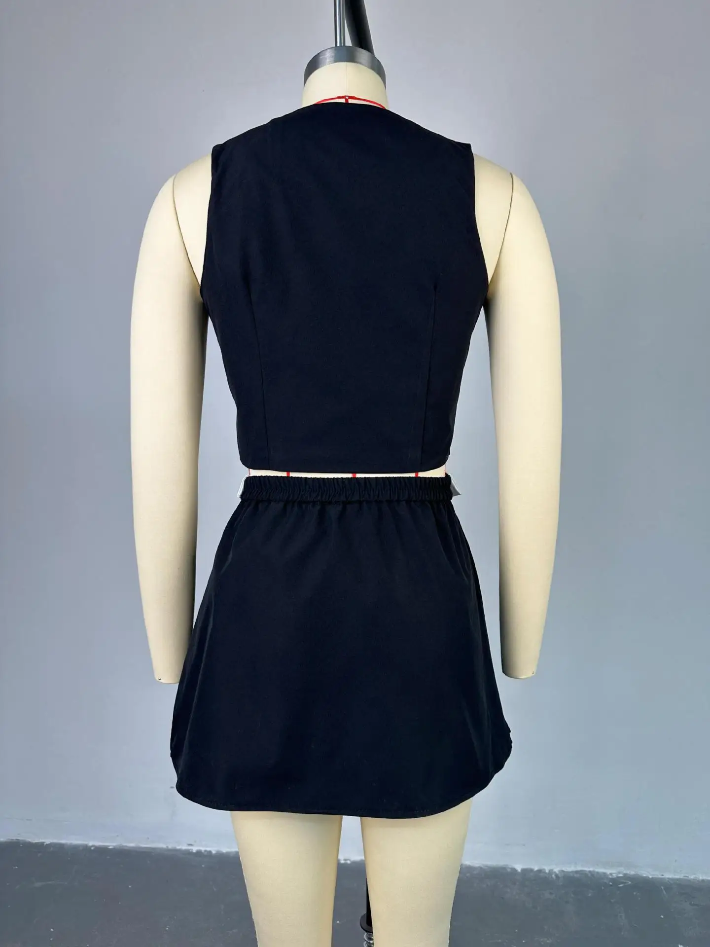 Summer Sexy 2 Piece-Set Skirt Female 2025 V-Neck Sleeveless Vestidos And High Waist Pleated Skirts Sets Women's Clothes