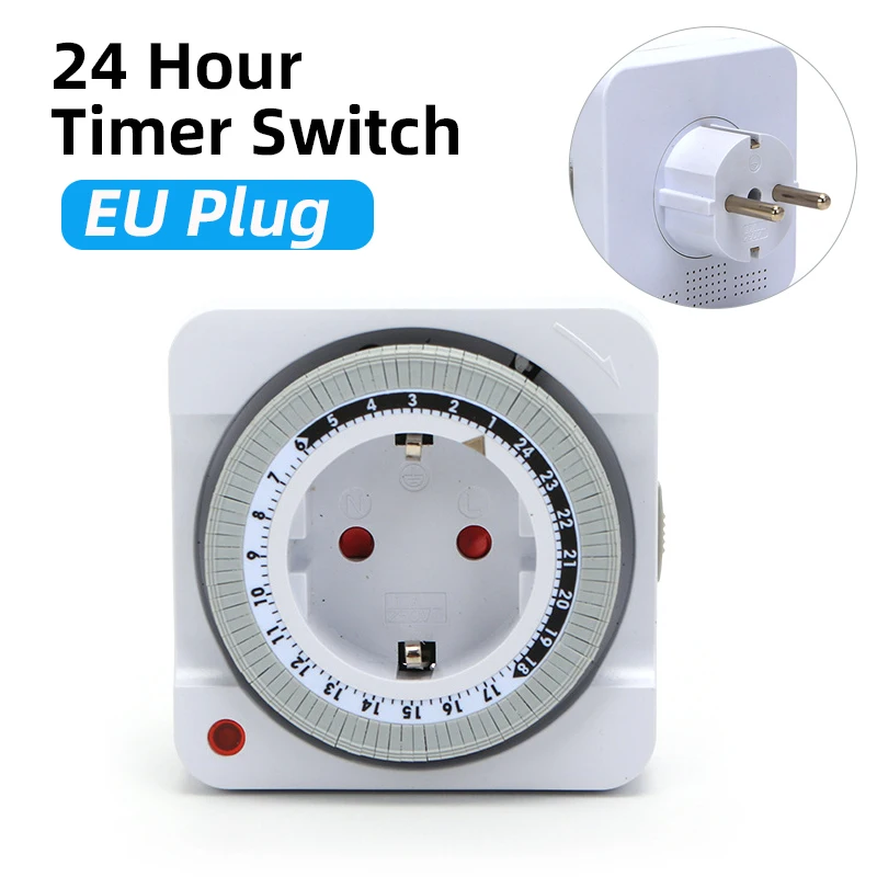 EU Plug 24 Hours Timer Switch Plug in Mechanical Grounded Programmable Smart Countdown loop Switch Socket Indoor Auto Power off timer switch programmable timer switch time switch