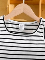 Jupe moulante à rayures pour filles, vêtements décontractés, mode printemps et été, micro-élastique, col rond, sans manches, été cool temporairement 3