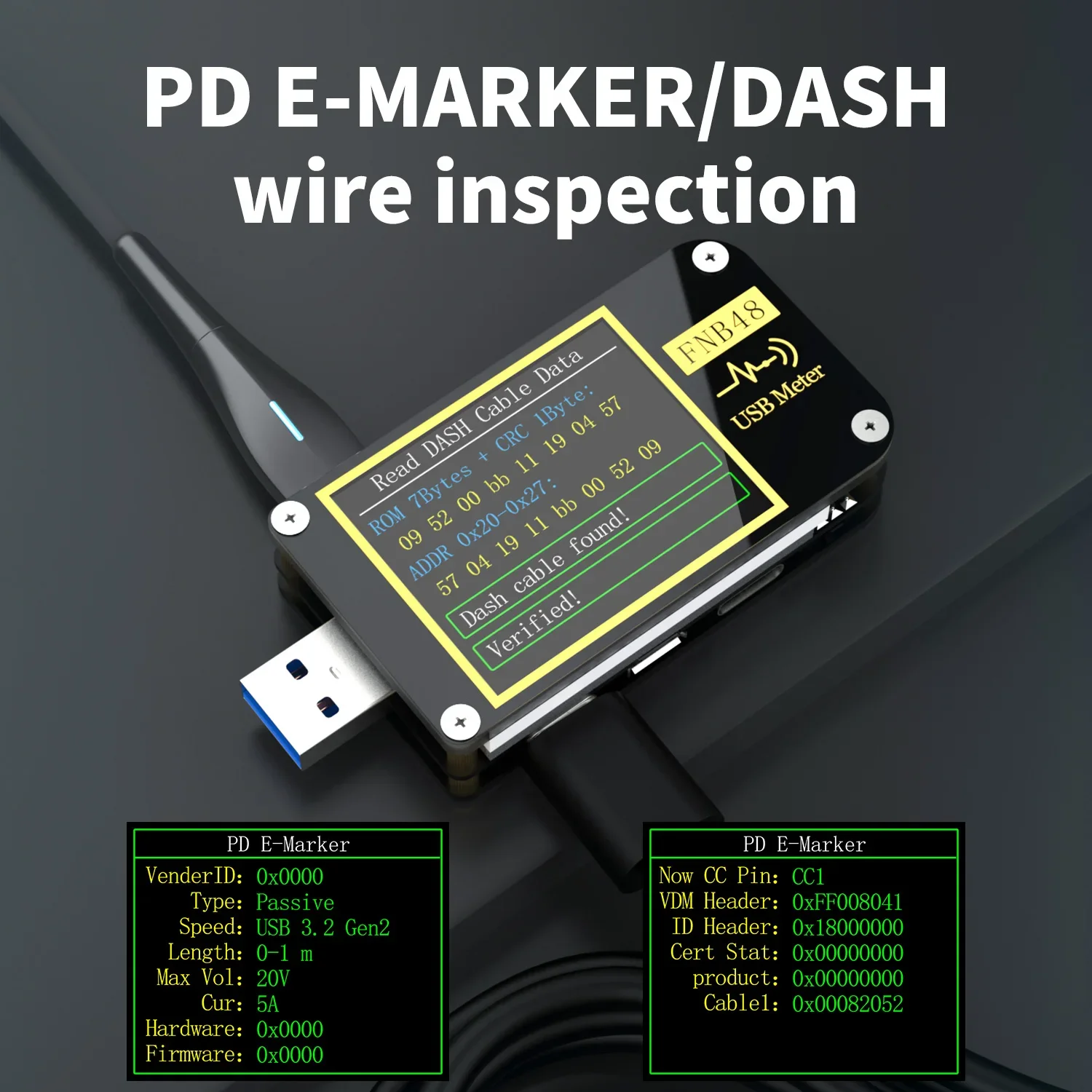 FNB48S PD 트리거 전압계 전류계 전류 및 전압계 USB 테스터, QC4 + PD3.0 2.0 PPS 고속 충전 프로토콜 용량 테스트