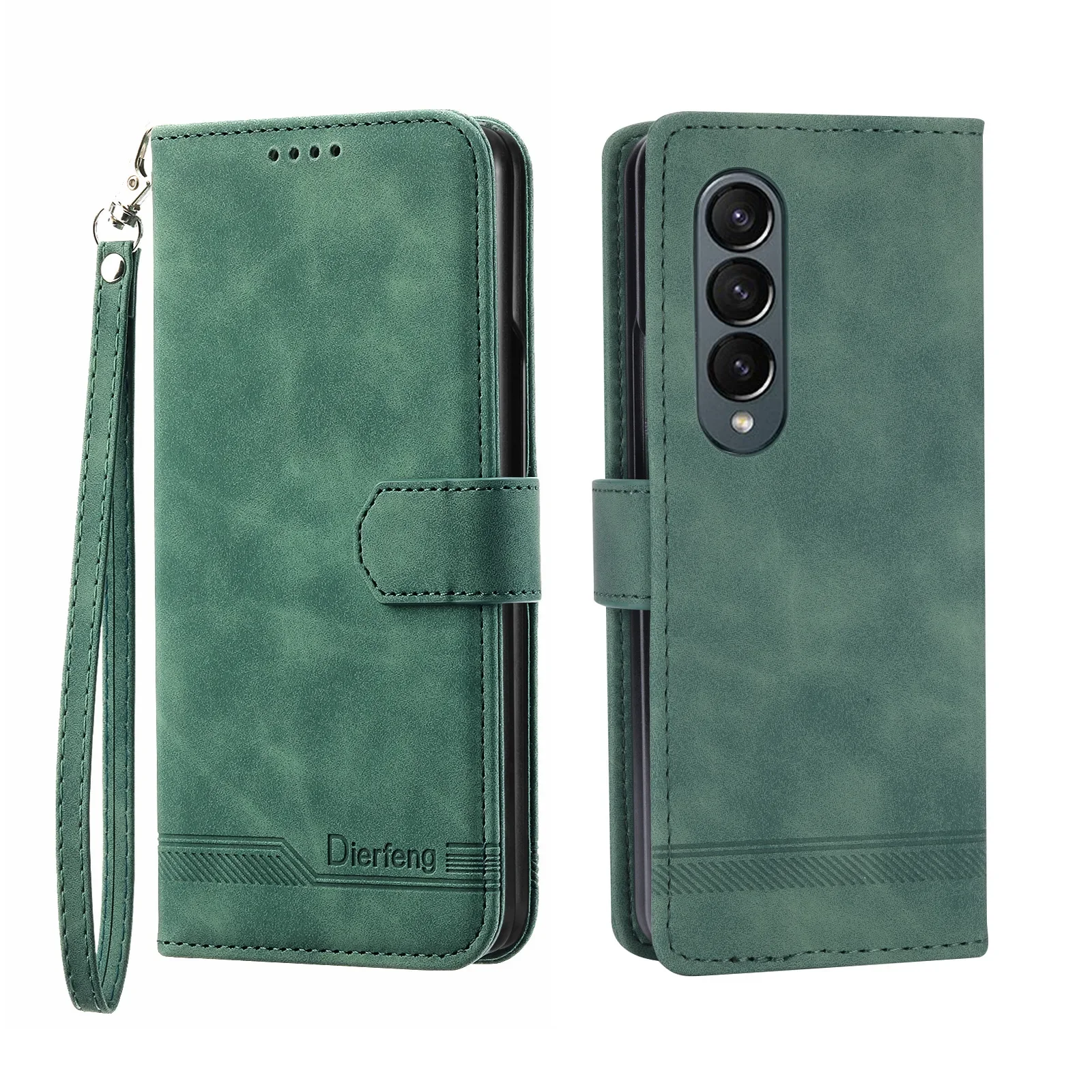 Genuine Leather Foldable Phone Case with Hand Strap, Wallet, Card Slots, and Hinge Protection