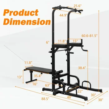 Power Tower Dip Station with Bench Pull Up Bar Heavy Duty Multi-Function Fitness Training Equipment for Home Office Gym 6