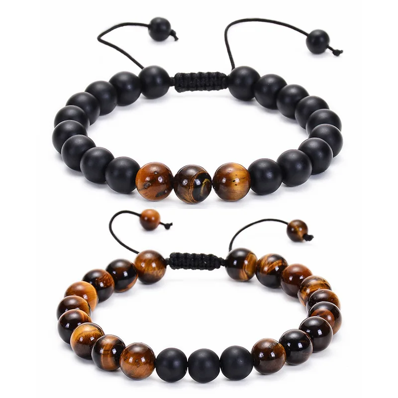 

10pcs 8mm Natural Stone Tiger Eye Beads Bracelet Adjustable Braided Rope Bangles Men Women Yoga Healing Balance Bracelet