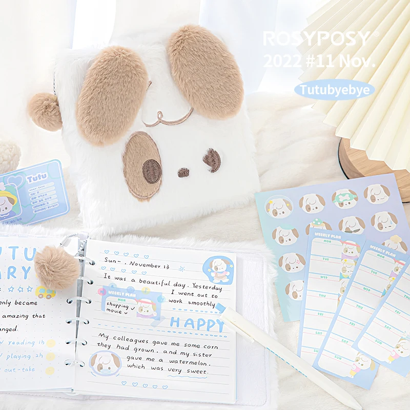 Rosyposy Bonito Tutu Filhote de Cachorro Byebye Gato de Pelúcia Notebook Folha Solta Página Colorida Kawaii - Imagem 2