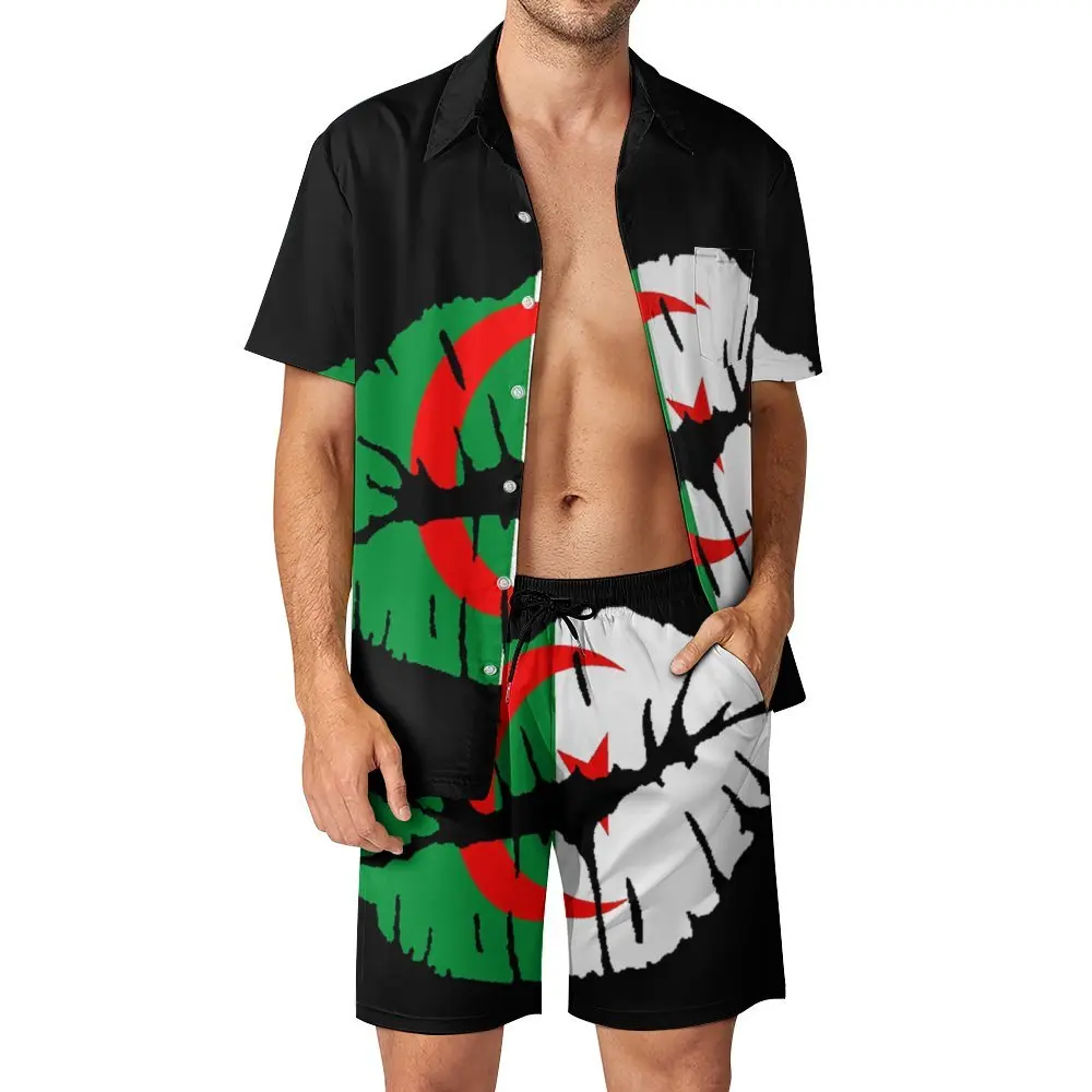 

Маска-Поцелуи с флагом Алжира, Мужской пляжный костюм из 2 предметов, платье-брюки высшего качества, с графическим принтом, выходной, американский размер