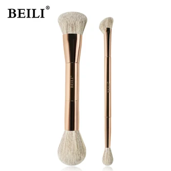 Set di Pennelli da Trucco a Doppia Faccia per Fondotinta, Contouring, Blush, Sfumatura, Sopracciglia e Ombretto, in Fibra, Colore Ciano Brillante