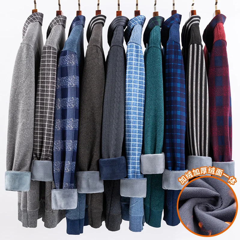 camisas de hombre imitation two piece set men clothing designer clothes long sleeve fleece thickened warm sweater men clothing 4