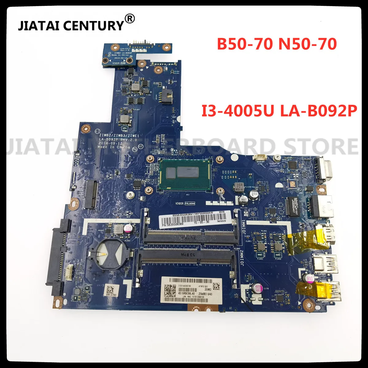 

LA-B092P mainboard For Lenovo B50-70 Laptop Motherboard SR1EK I3-4005U ZIWB2/ZIWB3/ZIWE1