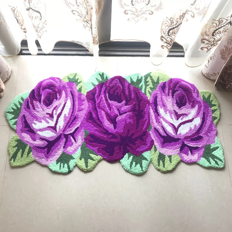 Roses Carpet Floor Mat Anti-Slip Modern Carpet Kitchen Area Rugs Embroidery Rose Flower Shaped Rug for Living Room Wedding Gift 3