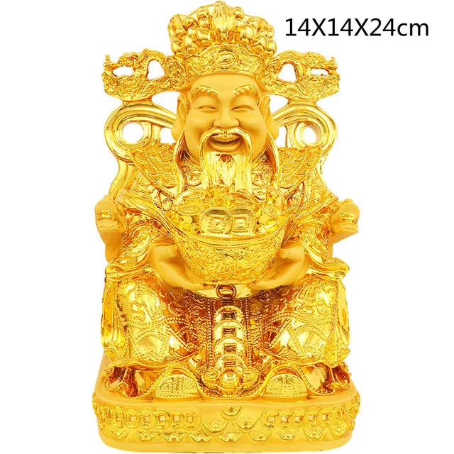 

Chinese Golden Lucky Fengshui God of Wealth Resin Statue Home Decor Entrance Living Room Decorations Birthday Present Crafts