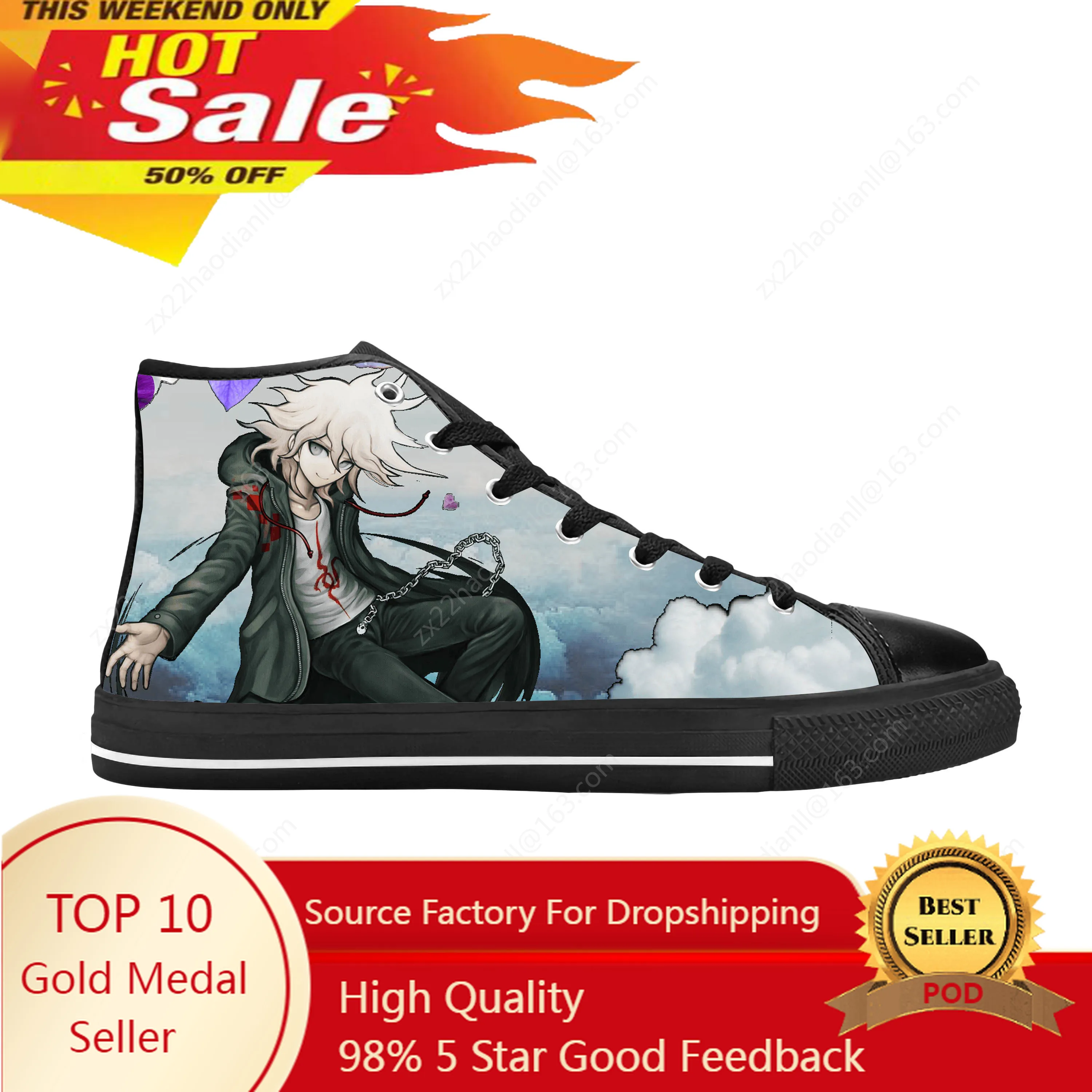 

Japanese Anime Cartoon Danganronpa Komaeda Nagito Casual Cloth Shoes High Top Comfortable Breathable 3D Print Men Women Sneakers